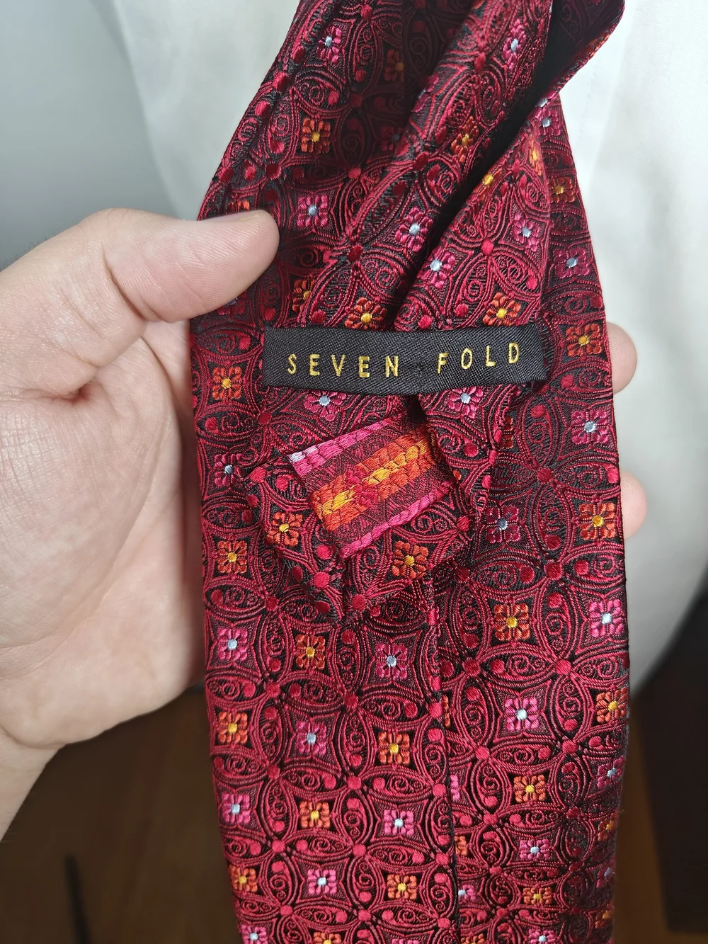 Robert Talbott Seven Fold Silk Tie Limited Edition 7/40 Red Gold Geometric